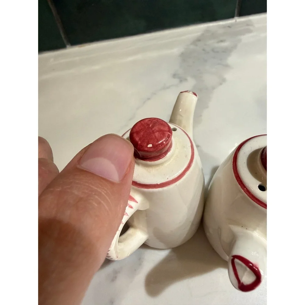Vintage Japan Ceramic Teapot Salt and Pepper Shakers Purple Violets Floral Set